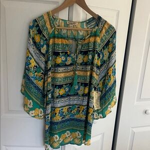 ONE WORLD Multicolor Floral and Stripe Blouse